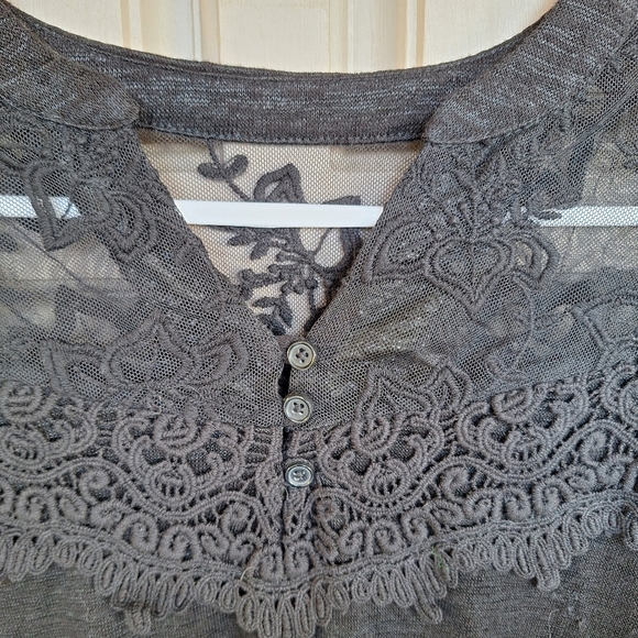 Faded Glory Lace Yoke Sweater Sz12/14 Lt Weight Long Sleeve Pullover Poly/Rayon - Picture 4 of 8